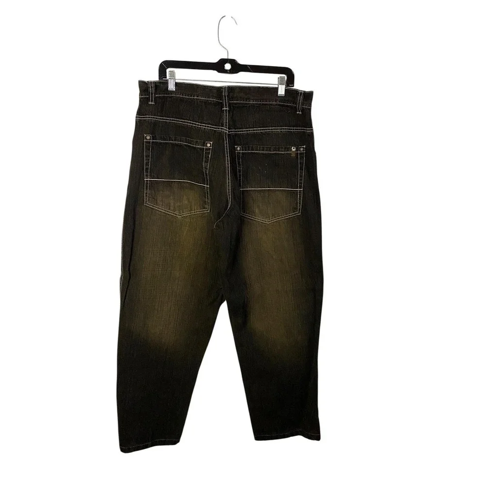 Southpole Mens Baggy Jeans Black Distressed Contrast Stitch Y2K Size 38x29